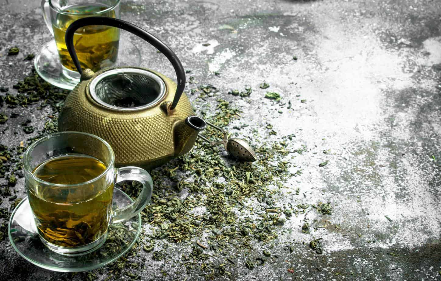Green tea with a teapot.