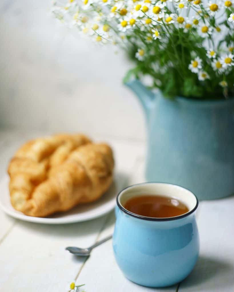 morning breakfast tea and Croissant